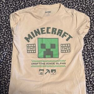 Old Navy Cream Tee with Green Minecraft Creeper Graphic